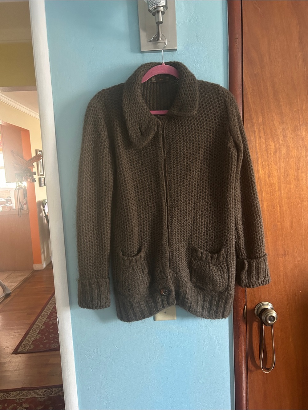 Zara Chunky Knit Brown Button-Front Cardigan